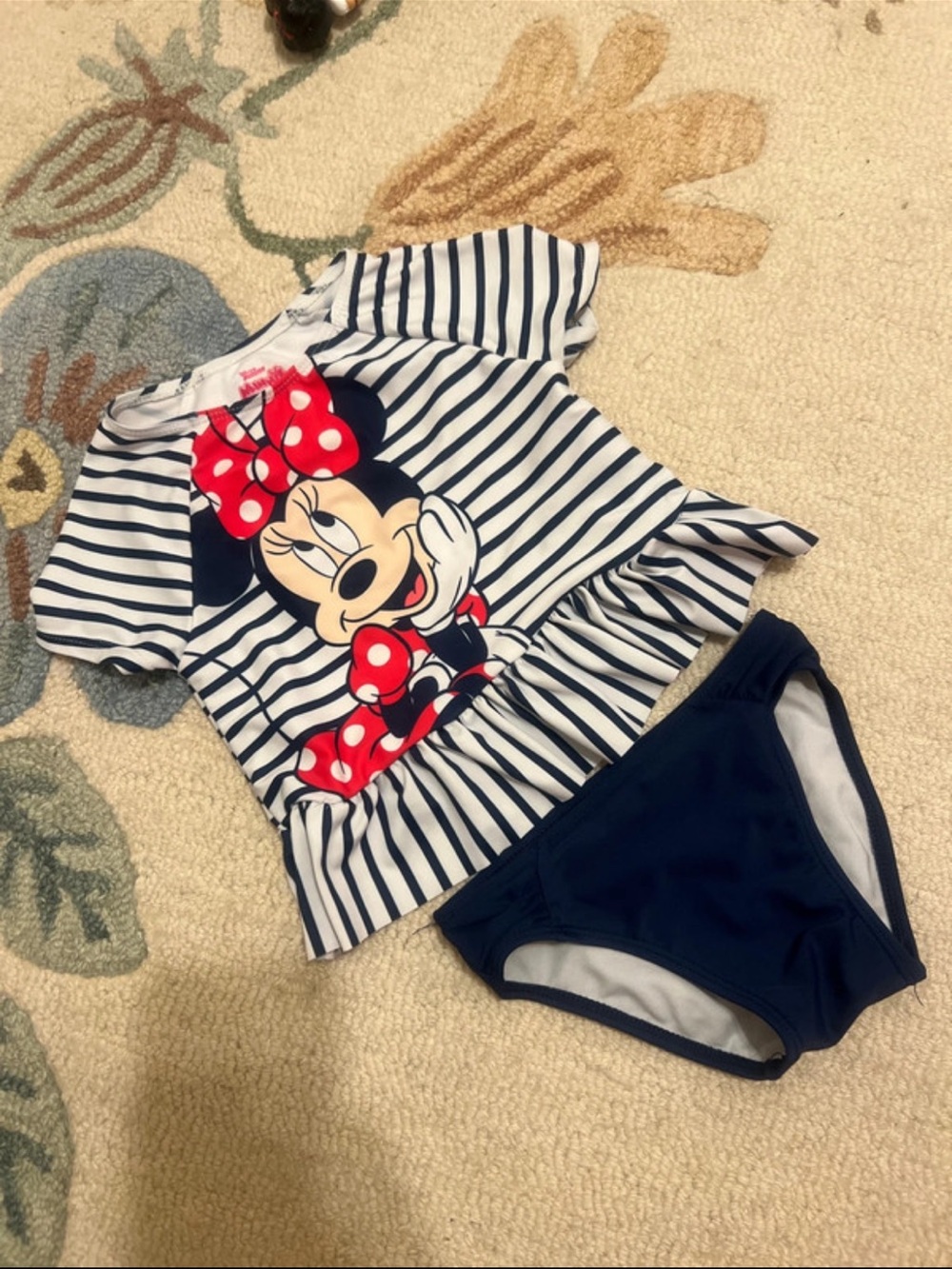 Disney Minnie Mouse Navy, White & Red Striped Girls' Swim Set